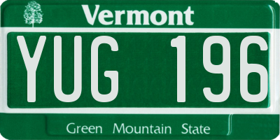 VT license plate YUG196