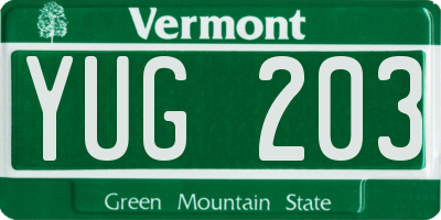 VT license plate YUG203