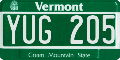 VT license plate YUG205