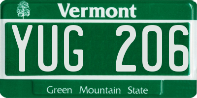 VT license plate YUG206