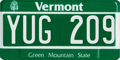 VT license plate YUG209