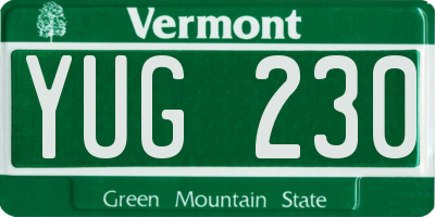 VT license plate YUG230