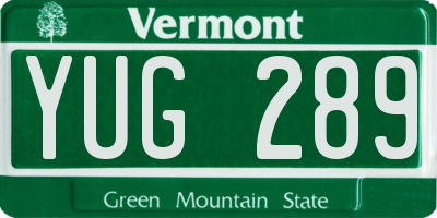 VT license plate YUG289