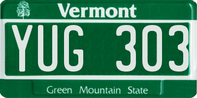 VT license plate YUG303