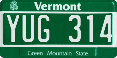 VT license plate YUG314