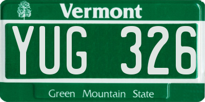 VT license plate YUG326