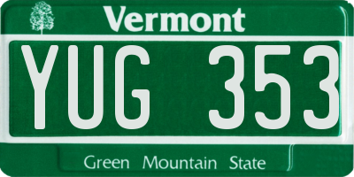 VT license plate YUG353