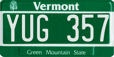 VT license plate YUG357