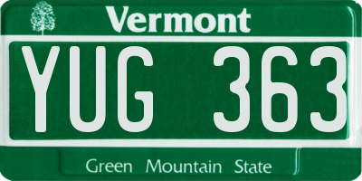VT license plate YUG363