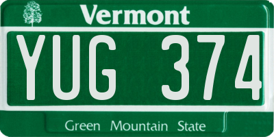 VT license plate YUG374