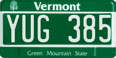 VT license plate YUG385