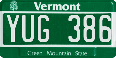 VT license plate YUG386