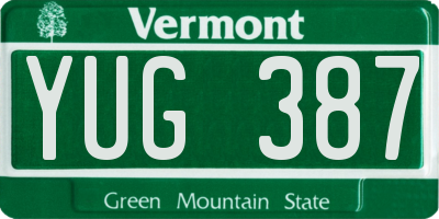 VT license plate YUG387