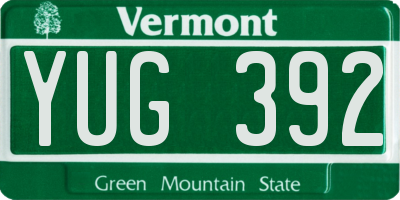 VT license plate YUG392