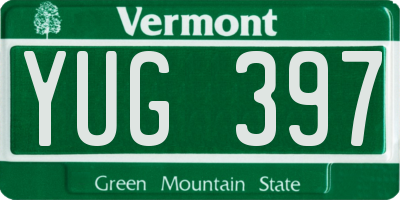 VT license plate YUG397