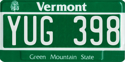 VT license plate YUG398