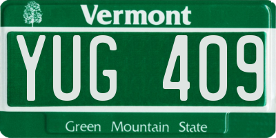 VT license plate YUG409