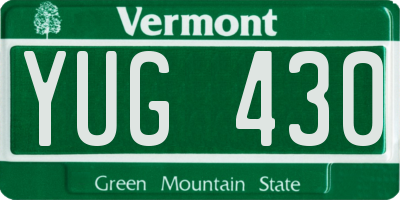VT license plate YUG430