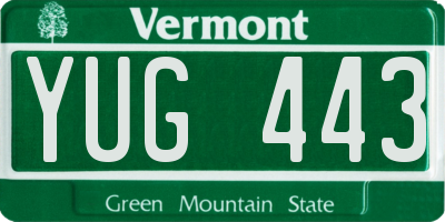 VT license plate YUG443