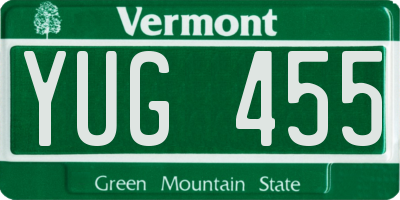 VT license plate YUG455