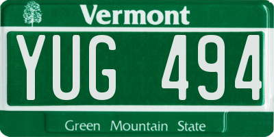 VT license plate YUG494