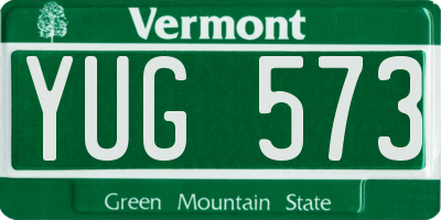 VT license plate YUG573