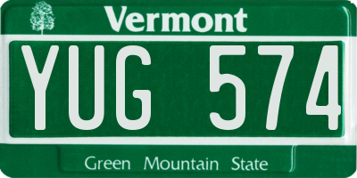 VT license plate YUG574