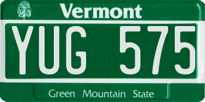 VT license plate YUG575