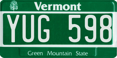 VT license plate YUG598