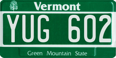 VT license plate YUG602