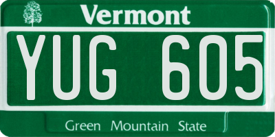 VT license plate YUG605