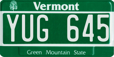 VT license plate YUG645