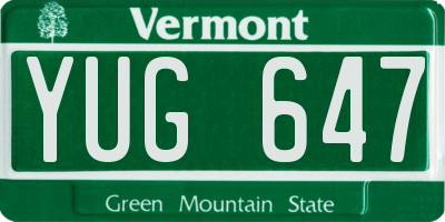 VT license plate YUG647