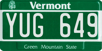 VT license plate YUG649