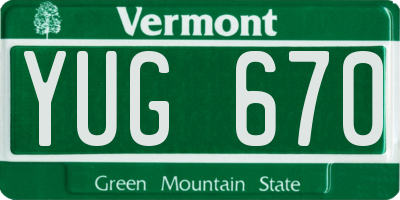 VT license plate YUG670