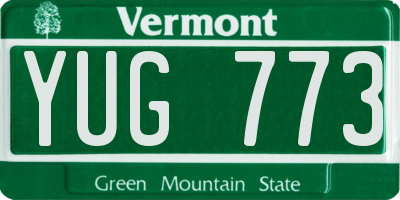 VT license plate YUG773