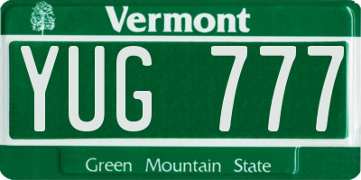 VT license plate YUG777