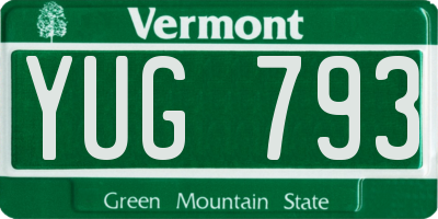 VT license plate YUG793