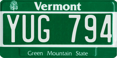 VT license plate YUG794