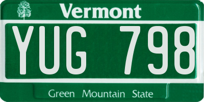 VT license plate YUG798