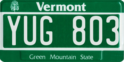 VT license plate YUG803