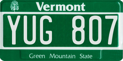 VT license plate YUG807
