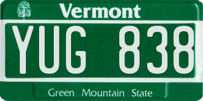 VT license plate YUG838