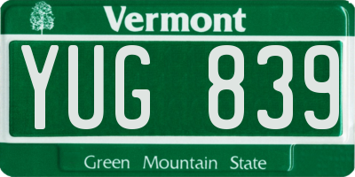 VT license plate YUG839