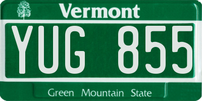 VT license plate YUG855