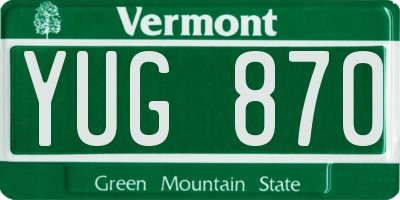 VT license plate YUG870