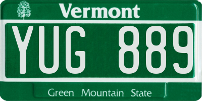 VT license plate YUG889