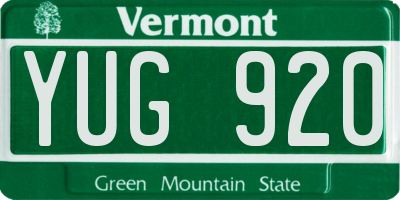 VT license plate YUG920