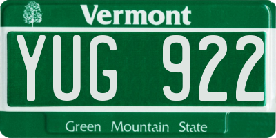 VT license plate YUG922