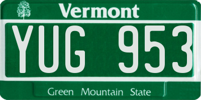 VT license plate YUG953
